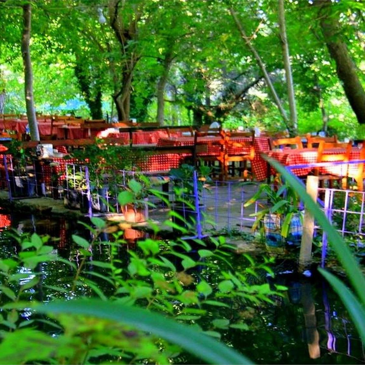 tire değirmen restaurant yeşillikler içerisinde masalar